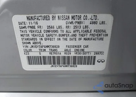 2017 Infiniti Q50 3.0T Premium z USA, uszkodzony, nr VIN JN1EV7AP4HM736829